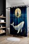 Bathroom Curtain, Moon and Whale Patterned Shower Curtain, Bathtub Curtain 175X200Cm - 2
