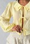 Women's Summer Yellow Tie-Up Open Front Large Collar Balloon Sleeve Seasonal Summer Shirt Blouse - 6