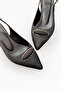 Women's Black Satin Medium Heel Stiletto with Buckle New Season Hk1093 - 7