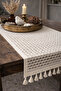 مفرش طاولة من الدانتيل مع شراشيب، لون كريمي، تصميم بوهو عصري أنيق لتزيين طاولة غرفة المعيشة والمطبخ، مقاس 37×140 - 4