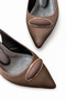 Women's Brown Satin Medium Heel Stiletto with Buckle New Season Hk1093