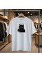 Black Cats Print Detailed Oversize T-Shirt Regular Fit 100% Cotton T-Shirt