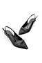Women's Black Satin Medium Heel Stiletto with Buckle New Season Hk1093 - 5