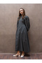 Pleated Black Polka Dot Poplin Long Women's Dress - 6
