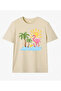 Yaz Collection Printed Beige Crew Neck Oversize Short Sleeve Combed Cotton Women's Tshirt - 2