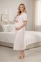 New Season Beige Melange Flounced Special Design Short Sleeve Full Length 100% Cotton Maternity Dressing Gown Nightgown Set - 7