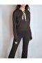 Women's Brown Zero-Collar Scarfed Wool Sweater Yy101310 - 3