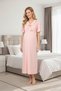 New Season Powder Melange Flounce Special Design Short Sleeve Full Length 100% Cotton Maternity Dressing Gown Nightgown Set - 3