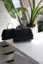 Women's Black Laser Cut Metal Handle Covered Evening Dress Bag - 2