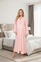 New Season Powder Melange Flounce Special Design Short Sleeve Full Length 100% Cotton Maternity Dressing Gown Nightgown Set - 7