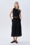 Women's Black Midi Skirt with Stitching Detail, Pockets, and Tie Waist