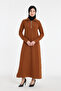Zippered Collar Relaxed Fit Burgundy Long Dress - 7