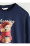 Navy Blue Crew Neck Bear Teddy Printed Women's Pajama Set - 8