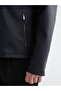 Black Standard Fit Mock Neck Men's Leather-Look Coat (S6) - 6