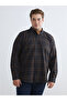 Brown Regular Fit Long Sleeve Plaid Gabardine Men's Shirt from Plus-Store