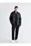 Black Standard Fit Mock Neck Men's Leather-Look Coat (S6) - 2