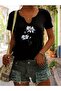 Heart Printed Women's Half Sleeve V-Neck Relaxed Fit T-Shirt
