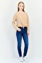 Women Round Neck Plain Long Sleeves Cropped Top, Dark Beige - 2