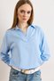 Women's Baby Blue V-Neck Woven Viscose Flowy Blouse Blz-19003239 - 5