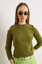 Women's Oil Green Shoulder Stone Detailed Soft Beard Knitwear Blouse Blz-19003235 - 3