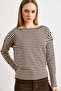 Women's Brown Striped Viscose Soft Textured Knitwear Blouse Blz-19003237 - 4