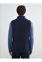 Navy Blue Standard Fit Mock Neck Men's Fleece Vest - 4