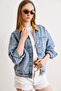 Women's Light Blue Velvet Collar Detailed 3-Pocket Denim Jacket Ckt-19000511 - 5
