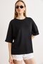 Women's Black Modal Keyhole Batwing T-Shirt with Stitching Detail Tsh-19000941 - 2