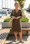 Brown Court Collar Buttoned 3/4 Sleeve Kangaroo Pocket Casual Muslin Loose Woven Dress 102 67 - 3