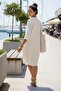 Beige High Collar Buttoned 3/4 Sleeve Kangaroo Pocket Casual Muslin Loose Woven Dress 102 67 - 5