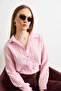 Women's Pink Textured Contrast Striped Regular Fit Shirt Gml-19001405 - 3
