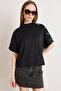 Women's Black Button Detailed Loose Fit Modal Button T-Shirt Tsh-19000940