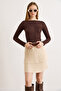 Women's Ecru Pleated Layer Mini Knit Skirt Etk-19000404 - 4