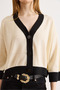 Women's Ecru Black Color Block Bone Buttoned Seasonal Cardigan Hrk-19000481 - 5