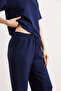 Women's Navy Blue Modal Buttoned Top and Short Sleeve Flowy Set Tkm-19000476 - 5