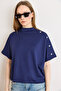 Women's Navy Blue Button Detailed Loose Fit Modal T-Shirt Tsh-19000940