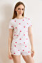 Women's White Heart Viscose Shorts Pajama Set Pjm-00000029 - 2