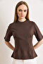 Womens Brown Crew Neck Cotton Peplum T-Shirt TSH-19000943 - 2