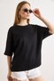 Women's Black Modal Keyhole Batwing T-Shirt with Stitching Detail Tsh-19000941