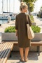 Brown Court Collar Buttoned 3/4 Sleeve Kangaroo Pocket Casual Muslin Loose Woven Dress 102 67 - 4