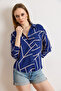 Women's Asymmetrical Cobalt Blue Single Pocket Woven Viscose Shirt Gml-19000890 - 5