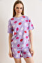 Women's Lip Lilac 100% Cotton Shorts Pajama Set Pjm-00000027 - 2