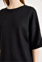 Women's Black Modal Keyhole Batwing T-Shirt with Stitching Detail Tsh-19000941 - 6