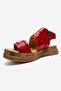 Lunas Red Genuine Leather Women's Sandals with Side Zipper - 6