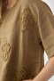 100% Linen Floral Motif Short Sleeve Blouse - 8