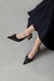 Noble Women's Heeled Mesh Detail Wrinkled Leather Shoes Black - 2