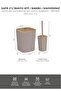 Sapphire Adhesive Real Bamboo Wc Brush Holder and Trash Can Set Mink 2-Piece Bathroom Set - 8
