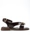 Women's Brown Wrinkled Patent Leather Ankle Strap Buckle Detailed Casual Sandals - 3