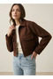 Soft Lined Cropped Jacket Brown - 2