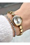 Silver Dial Stone Numbers Gold Metal Women's Wristwatch - 3